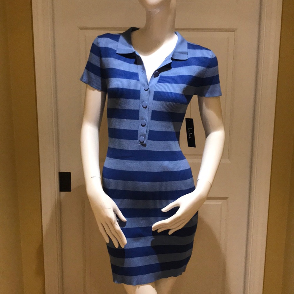 NWT Lulu’s blue striped polo dress